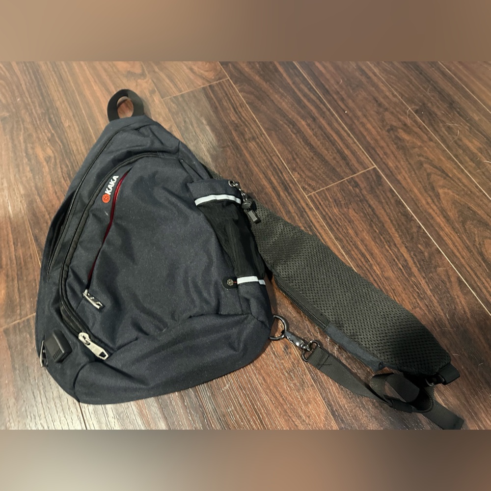 Kaka Sling Bag Crossbody Backpack Shoulder Bag Small Canvas Black Casual